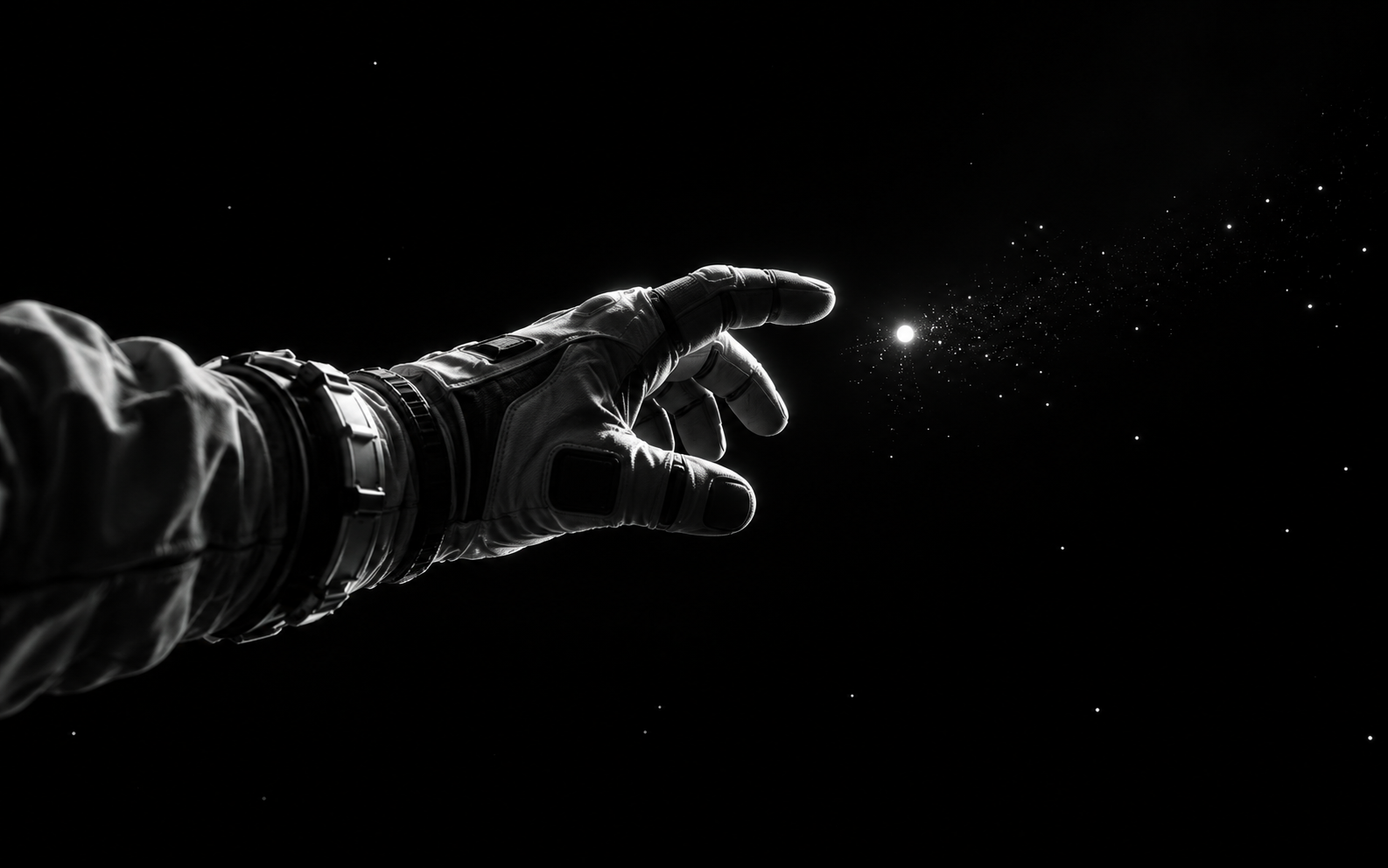Astronaut hand reaching toward a market signal
